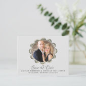 Carte Postale Faire-part Cadre ovale gris élégant Photo Save the Date (Debout devant)