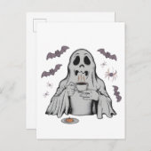 Carte Postale Faire-part Café éffrayant Ghost Boire Halloween Café (Devant / Derrière)