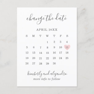 Carte Postale Faire-part Calendrier Changer la Date Rose Cœur Mignon