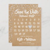 Carte Postale Faire-part Calendrier cœur d'amour en argent rustique Enregis (Devant / Derrière)