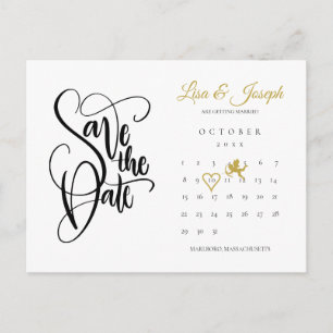 Carte Postale Faire-part Calendrier Cupidon Or Amour Cœur Enregistrer la Da