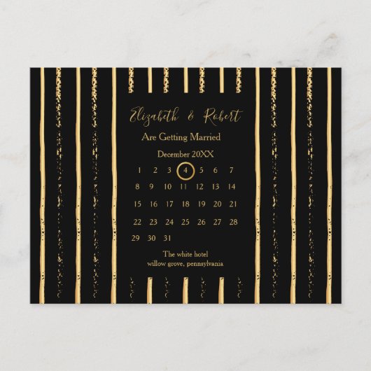 Carte Postale Faire-part Calendrier d'annonce de mariage doré (Devant)