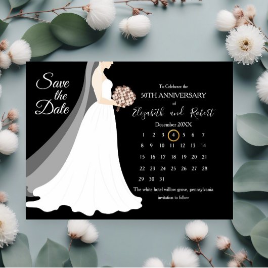Carte Postale Faire-part Calendrier de date du 50e anniversaire de mariage