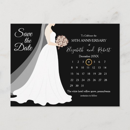 Carte Postale Faire-part Calendrier de date du 50e anniversaire de mariage (Devant)