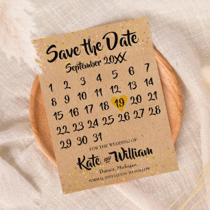 Carte Postale Faire-part Calendrier de l'amour Kraft rustique, enregistrez