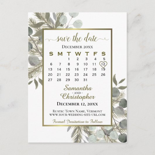 Carte Postale Faire-part Calendrier de mariage à conserver Eucalyptus et Pi (Devant)