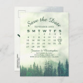 Carte Postale Faire-part Calendrier de mariage à sauvegarder Forêt verte br (Devant / Derrière)