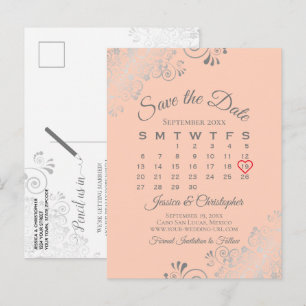 Carte Postale Faire-part Calendrier de mariage en dentelle d'argent pour an