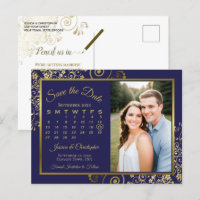 Calendrier de mariage Navy & Gold Enregistrez la d