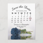 Carte Postale Faire-part Calendrier de mariage Rose Bleu Acier Sauvegarder  (Devant)