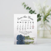 Carte Postale Faire-part Calendrier de mariage Rose Bleu Acier Sauvegarder  (Debout devant)