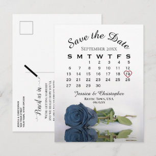 Carte Postale Faire-part Calendrier de mariage Rose Bleu Acier Save the Dat