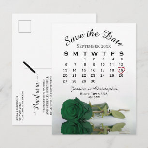 Carte Postale Faire-part Calendrier de mariage Rose Vert Émeraude, Save the