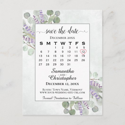 Carte Postale Faire-part Calendrier de mise en garde mariage Eucalyptus Bla (Devant)