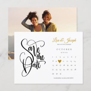 Carte Postale Faire-part Calendrier de mise en réserve de date Or Amour Coe