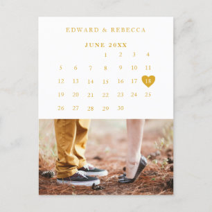 Carte Postale Faire-part Calendrier de photos élégant Mariage Or Save the D