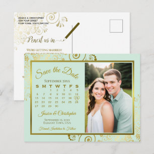 Carte Postale Faire-part Calendrier de sauvegarde de date de mariage vert m