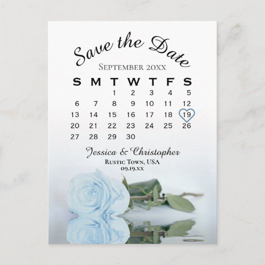 Carte Postale Faire-part Calendrier du Mariage Dusty Blue Rose Enregistrer (Devant)
