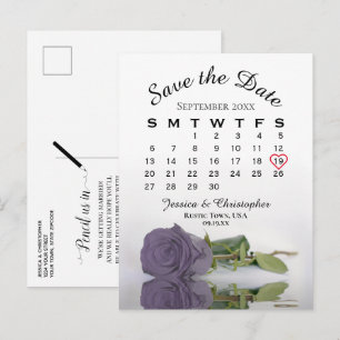 Carte Postale Faire-part Calendrier du Mariage Dusty Purple Rose Enregistre