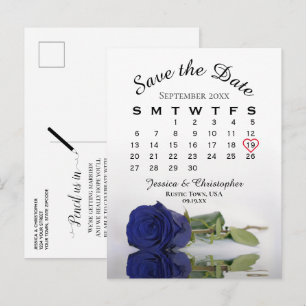 Carte Postale Faire-part Calendrier du Mariage Rose bleu de la Marine Enreg