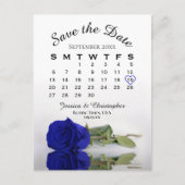 Carte Postale Faire-part Calendrier du Mariage Royal Blue Rose Enregistrer  (Devant)