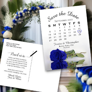 Carte Postale Faire-part Calendrier du Mariage Royal Blue Rose Enregistrer 