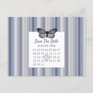 Carte Postale Faire-part Calendrier Enregistrer La Date Bleu Papillon Argen
