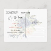 Carte Postale Faire-part Calendrier floral bleu marine Enregistrer la date