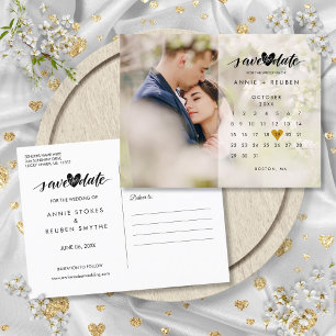 Carte Postale Faire-part Calendrier Gold Heart Photo Enregistrer la date