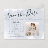 Carte Postale Faire-part Calendrier Mariage de lavage couleur bleu-outremer (Devant)