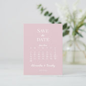 Carte Postale Faire-part Calendrier Mariage Rose Champagne Moderne Minimali (Debout devant)