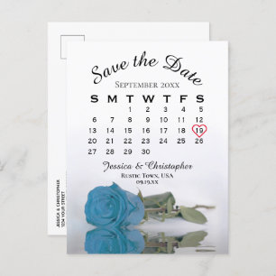 Carte Postale Faire-part Calendrier Rose bleu turquoise Enregistrer la date