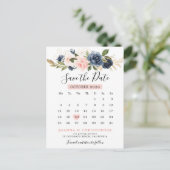 Carte Postale Faire-part Calendrier Rose Fushia Bleu Marine Enregistrez la  (Debout devant)