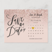 Carte Postale Faire-part Calendrier Save the Date Rose Gold Pailleté Ombré (Devant)