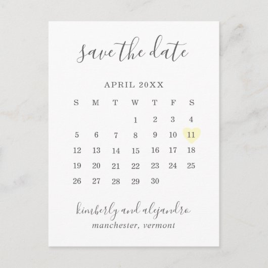 Carte Postale Faire-part Calendrier simple Pastel Coeur Jaune Enregistrer l (Devant)