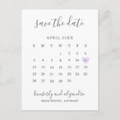 Carte Postale Faire-part Calendrier simple Pastel Purple Heart Enregistrer (Devant)