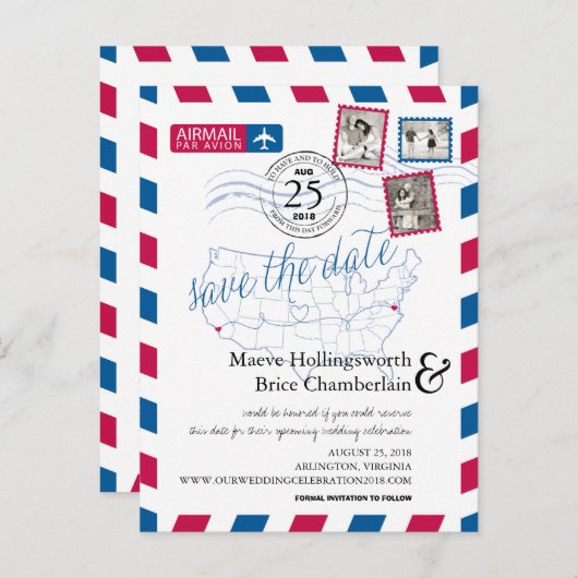 Carte Postale Faire-part California Virginia Localisation Airmail Enregistr (Devant / Derrière)