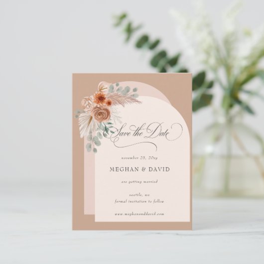 Carte Postale Faire-part Calligraphie Boho Terracotta Pampas Enregistrer la (Debout devant)