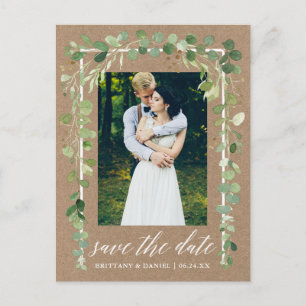 Carte Postale Faire-part Calligraphie Botanique Enregistrer La Date Kraft