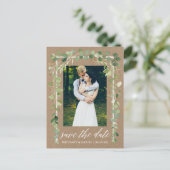 Carte Postale Faire-part Calligraphie Botanique Enregistrer La Date Kraft (Debout devant)