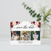 Carte Postale Faire-part Calligraphie Bourgogne Floral Enregistrer La Date (Debout devant)