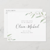 Carte Postale Faire-part Calligraphie de verdure minimale enregistrer la da (Devant / Derrière)