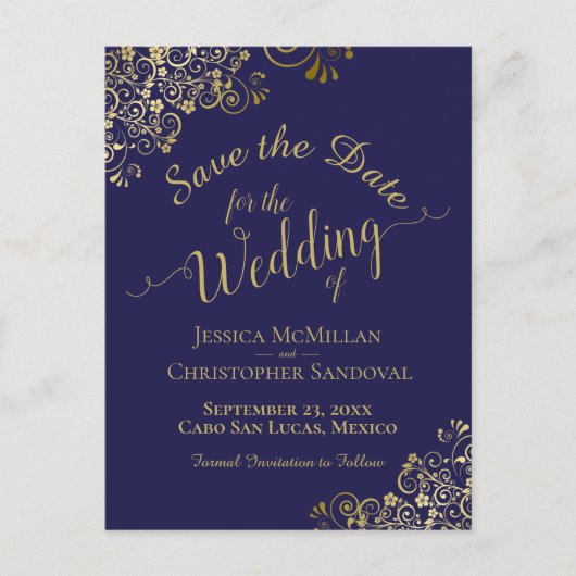 Carte Postale Faire-part Calligraphie d'or Mariage Enregistrer la date Mari (Devant)