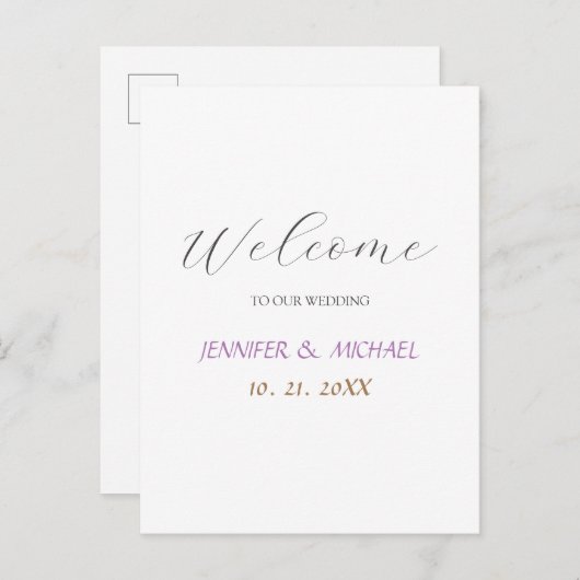 Carte Postale Faire-part Calligraphie Élégant Bienvenue Mariage (Devant / Derrière)