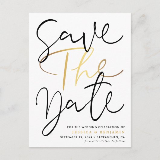 Carte Postale Faire-part Calligraphie Élégante Mariage photo Enregistrer la (Devant)