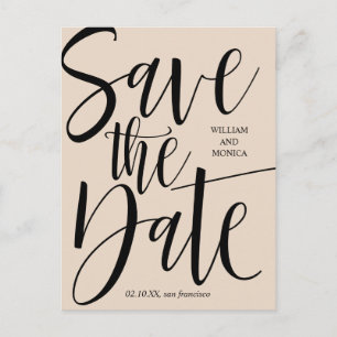 Carte Postale Faire-part Calligraphie en gras   mariage moderne beige noir