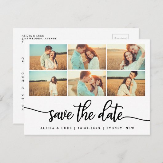 Carte Postale Faire-part Calligraphie Fantaisie Enregistrer la Date Photo C (Devant / Derrière)