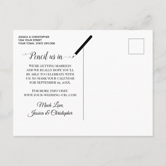 Carte Postale Faire-part Calligraphie florale blanche Mariage Enregistrer l (Dos)