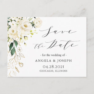 Carte Postale Faire-part Calligraphie florale de rose blanche Script Enregi
