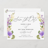 Carte Postale Faire-part Calligraphie Florale Violet Enregistrer La Date (Devant / Derrière)